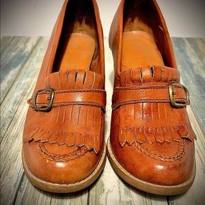 Vintage Women’s Chunky Cognac Leather Loafers Sz 5